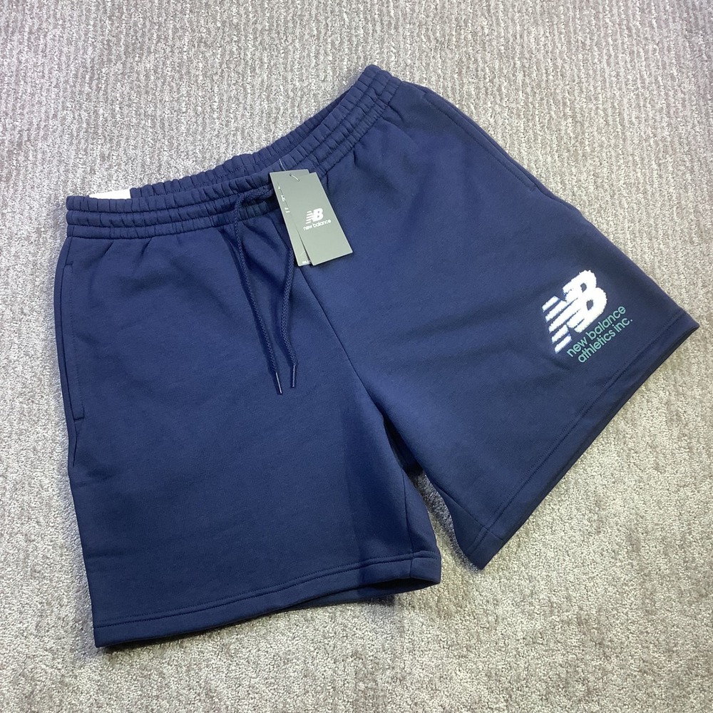 New Balance Chenille Fleece Drawstring Shorts Navy Blue Relaxed Fit Size L NWT